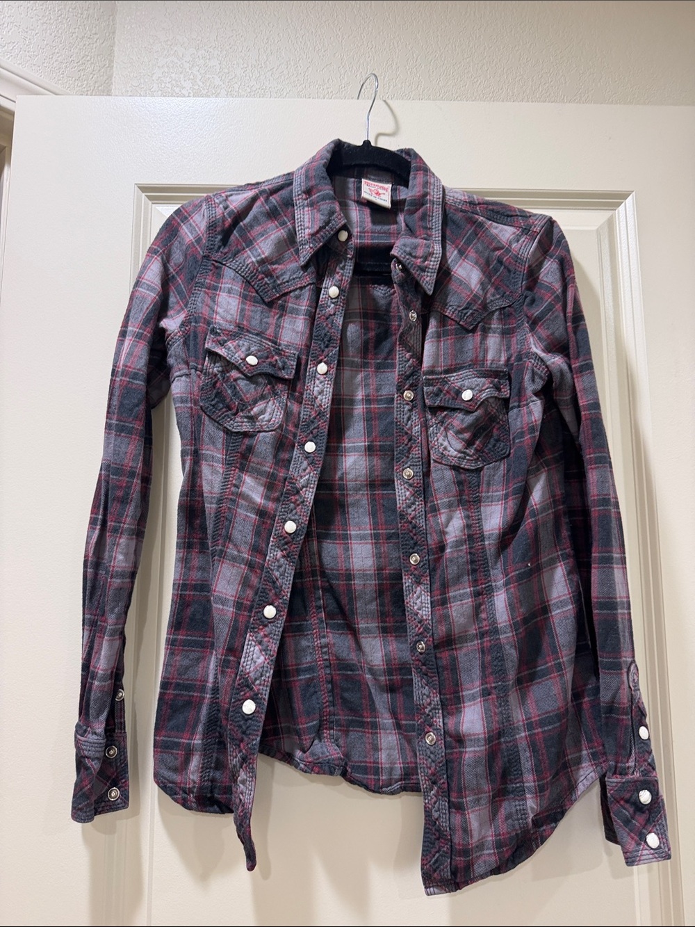 True Religion Plaid Shirt in Charcoal and Burgundy
